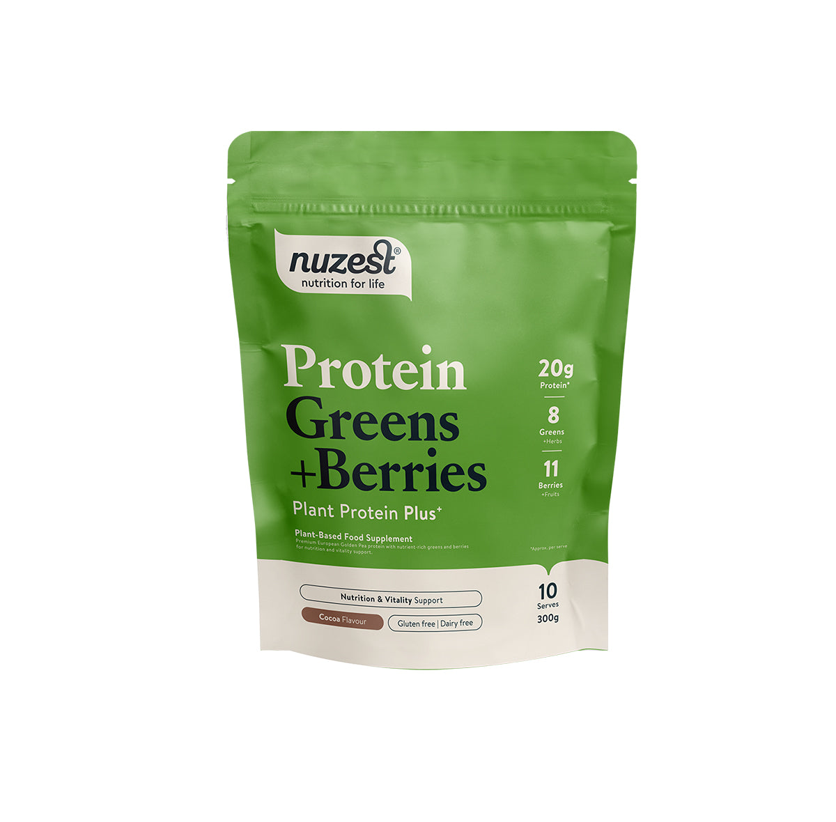 Protein Plus baltymai su žalumynais ir uogomis kakavos skonio