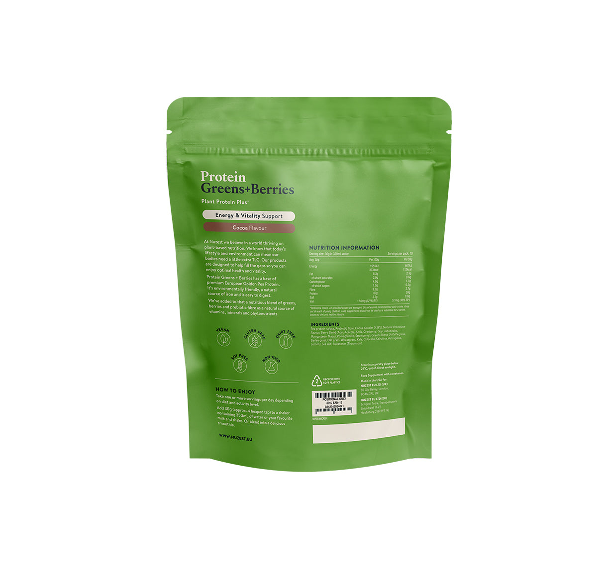 Protein Plus baltymai su žalumynais ir uogomis kakavos skonio