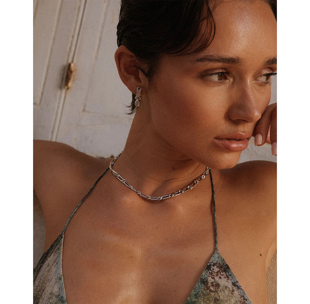 The Two-Tone Pave Link Necklace Silver